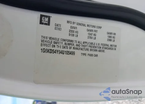 2004 Cadillac Deville Standard из США, поврежденный, VIN 1G6KD54Y94U105499